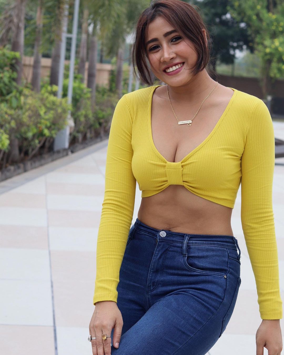 Sofia Ansari in Yellow Top and Blue Jeans